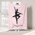 Pink ballet throw blanket featuring a black ballerina silhouette in a graceful pose