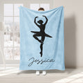 Light blue ballet throw blanket featuring a black dancer silhouette in an elegant pose