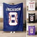 Baseball throw blanket collage showing bold sports typography, baseball stitching artwork, and multiple color options