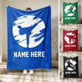 Blue karate throw blanket with a martial artist silhouette and bold white circular design