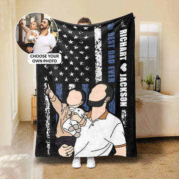 Personalized Dad Blanket, Photo Blanket, Custom Dad Portrait Soft Cozy Sherpa Fleece Throw Blanket, Father's Day Gift for Dad, Grandpa