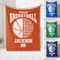 Basketball throw blanket displayed in orange, blue, green, and navy color options with court-inspired artwork
