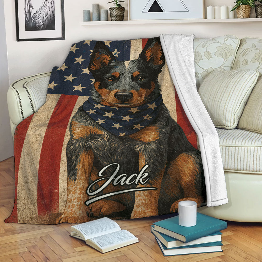 Australian Cattle Dog throw blanket displayed on a living room couch
