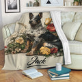 Australian Cattle Dog floral blanket styled on a living room sofa for cozy lounging and home decor