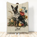 Australian Cattle Dog blanket with botanical flowers and a custom design displayed against a light background