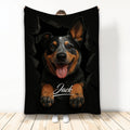 Australian Cattle Dog throw blanket with a detailed blue heeler artwork on a black background