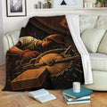 Carpenter woodworker blanket displayed on a sofa with dramatic saw and lumber artwork