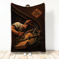 Carpenter using a circular saw on lumber in a bold brown and orange workshop design