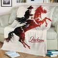 Western rodeo throw blanket displayed on a couch with dynamic bull rider artwork