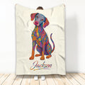 Colorful patterned Weimaraner dog blanket displayed against a light background