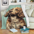 English Cocker Spaniel throw blanket draped over a sofa in a cozy living room