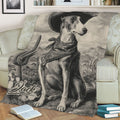 Whippet throw blanket featuring engraved-style western dog artwork with mountains and cacti