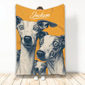 Orange Whippet blanket featuring a vintage-style illustration of three long-legged dogs