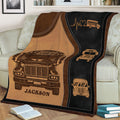 Close view of a vintage school bus throw blanket styled across a couch