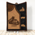 Dump truck throw blanket with sepia construction vehicle artwork and black road-style accents