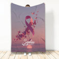 Breast Cancer awareness throw blanket with pink ribbon and butterfly artwork