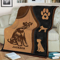 Close view of Miniature Schnauzer blanket featuring illustrated dog artwork in brown and black tones