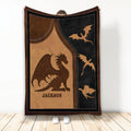 Custom dragon throw blanket with brown and black dragon artwork in a bold leather-look design