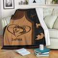 Custom Shiba Inu blanket displayed over a sofa with dog silhouette border artwork