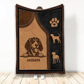 Custom Bluetick Coonhound blanket with hound artwork, paw prints, and brown black leather-look styling