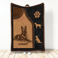 Dutch Shepherd throw blanket featuring a detailed dog illustration, paw print, and warm brown and black artwork
