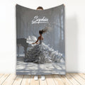 Piano throw blanket featuring an elegant pianist at a grand piano with flowing sheet music artwork
