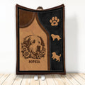 Great Pyrenees throw blanket with a detailed dog illustration, paw print, and tan and black rustic design