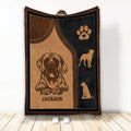 English Mastiff throw blanket with brown and black dog artwork and paw print design