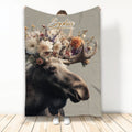 Moose blanket with floral antlers and custom artwork displayed against a neutral background
