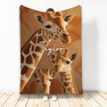 Giraffe blanket featuring three giraffes in warm brown wildlife artwork