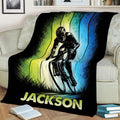 Cyclist bicycle throw blanket draped over a couch in a bright living room setting