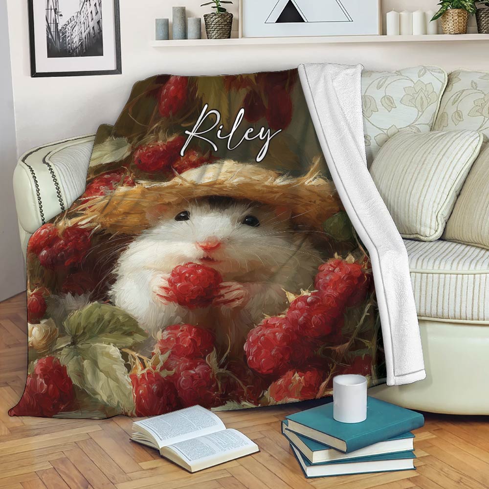 Hamster and raspberry blanket draped across a cozy sofa in a bright living room