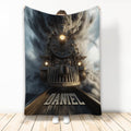 Railroader blanket featuring a dramatic steam locomotive charging forward through stormy clouds
