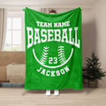 Bright green baseball throw blanket with large white baseball emblem and team-inspired design