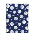 Folded navy basketball blanket showing repeating white basketballs and bold sports artwork