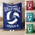 Custom volleyball blanket displayed in navy, red, teal, and green with bold team sports artwork