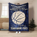Navy blue basketball coach blanket with motivational team artwork and basketball graphic