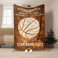 Brown basketball throw blanket featuring coach appreciation artwork and team-themed design