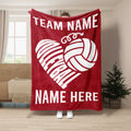 Red volleyball throw blanket featuring bold white volleyball heart artwork