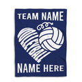 Navy volleyball blanket shown against a white background with large heart-shaped volleyball artwork