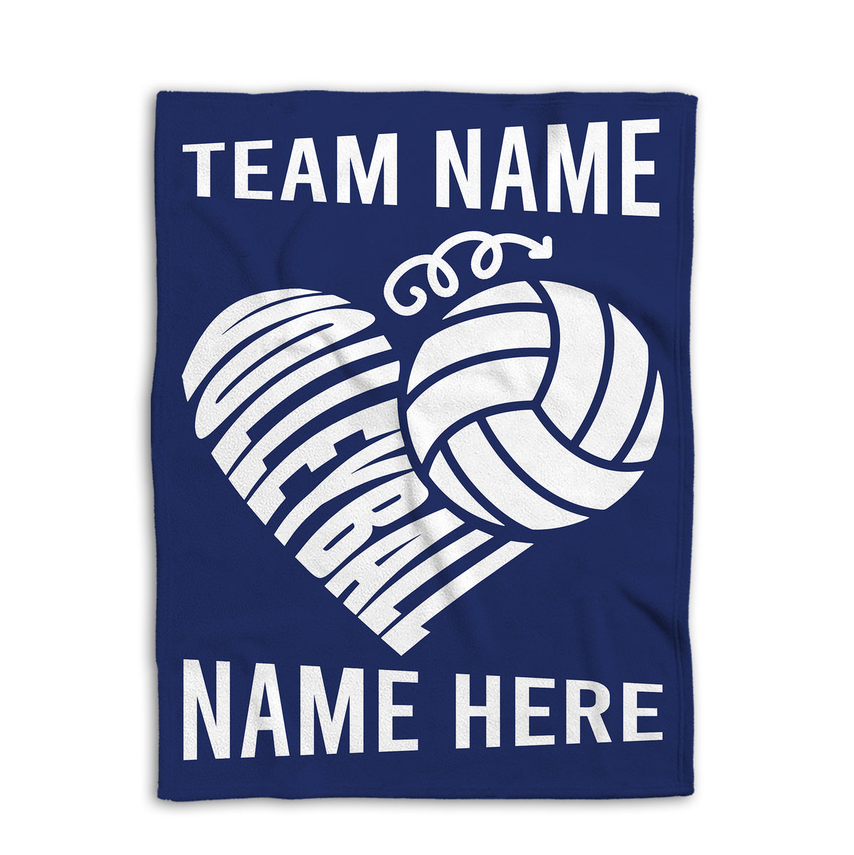 Navy volleyball blanket shown against a white background with large heart-shaped volleyball artwork