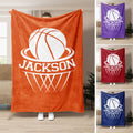 Basketball throw blanket displayed in orange, purple, red, and blue color options with hoop artwork