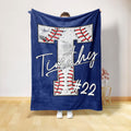 Navy baseball throw blanket with bold stitched baseball artwork and contrasting white sports details