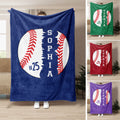 Baseball throw blanket displayed in multiple colors with bold ball artwork and custom sports design