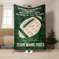 Green football throw blanket with inspirational coach artwork and large football graphic