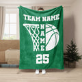 Green basketball blanket with bold white basketball and hoop artwork