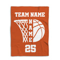 Orange basketball blanket laid flat with prominent hoop and basketball graphic