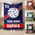 Custom volleyball throw blanket displayed in multiple team color options with bold volleyball artwork