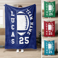 Blue football throw blanket displayed in multiple color options with bold collegiate-style sports artwork