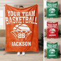 Basketball throw blanket shown in orange, green, and red color options with bold team sports artwork